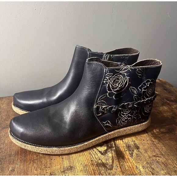 Spring Step L'Artiste Boots Women's 42 Blue Embroidered Leather Floral Braided - Picture 1 of 8